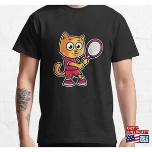 Cat Tennis Player Funny Coach Kitten Graphic Classic Tshirt